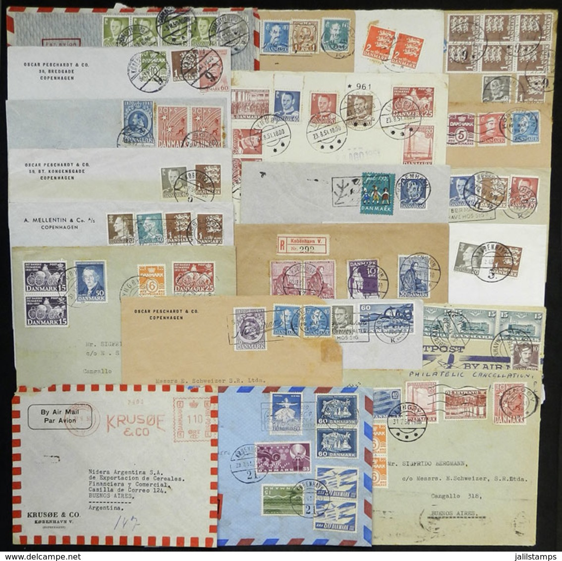 DENMARK: 19 Covers + 1 Front Sent To Argentina In Varied Periods, There Are Very Interesting Postages, Fine To VF Genera - Autres & Non Classés