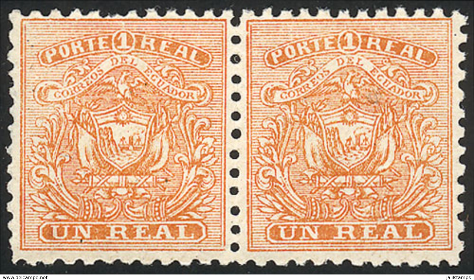 ECUADOR: Sc.10, 1872 1R. Orange, PAIR Mint No Gum, Very Fine Quality! - Ecuador