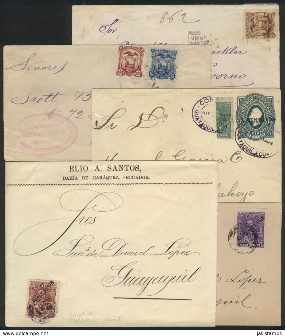 ECUADOR: 5 Covers Used Between 1886 And 1893, One With BISECT, Good Variety! - Ecuador