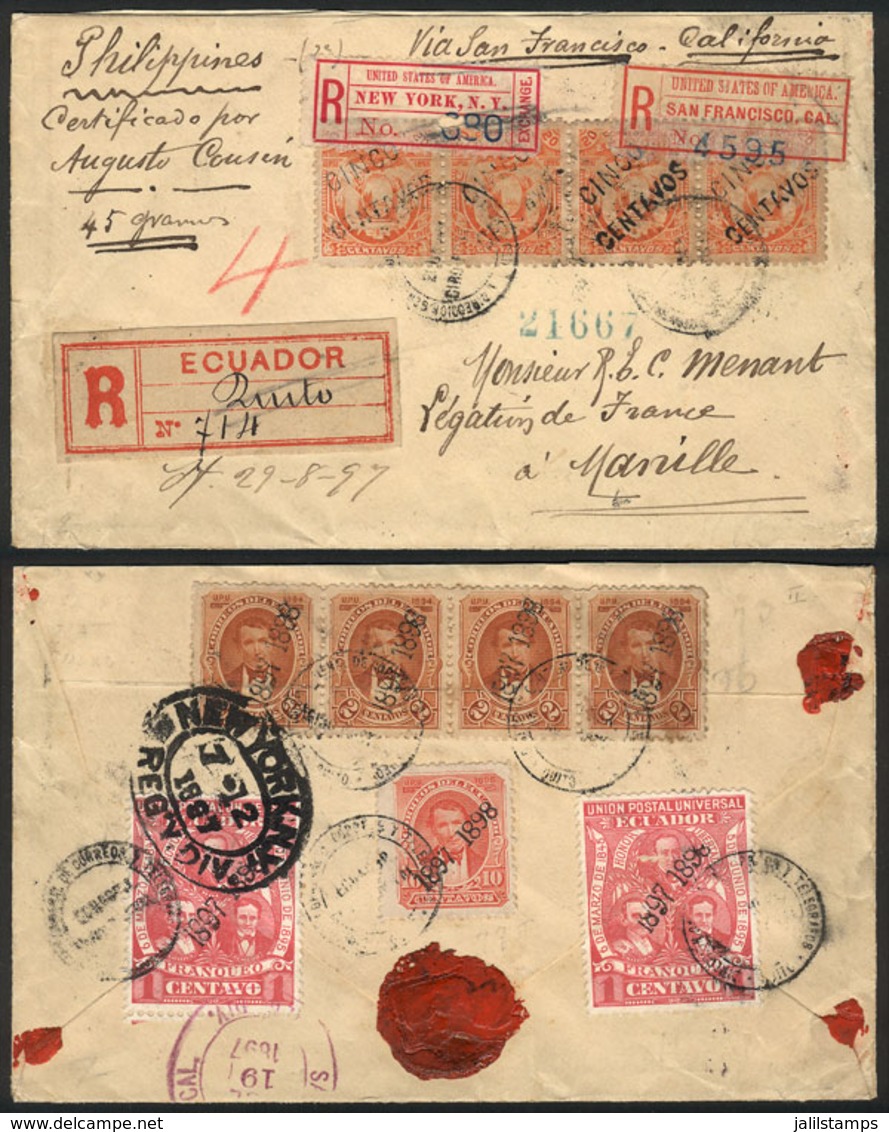 ECUADOR: 29/JUN/1897 QUITO - PHILIPPINES: Registered Cover Sent To Manila (Philippines) With Transit Marks Of New York A - Ecuador