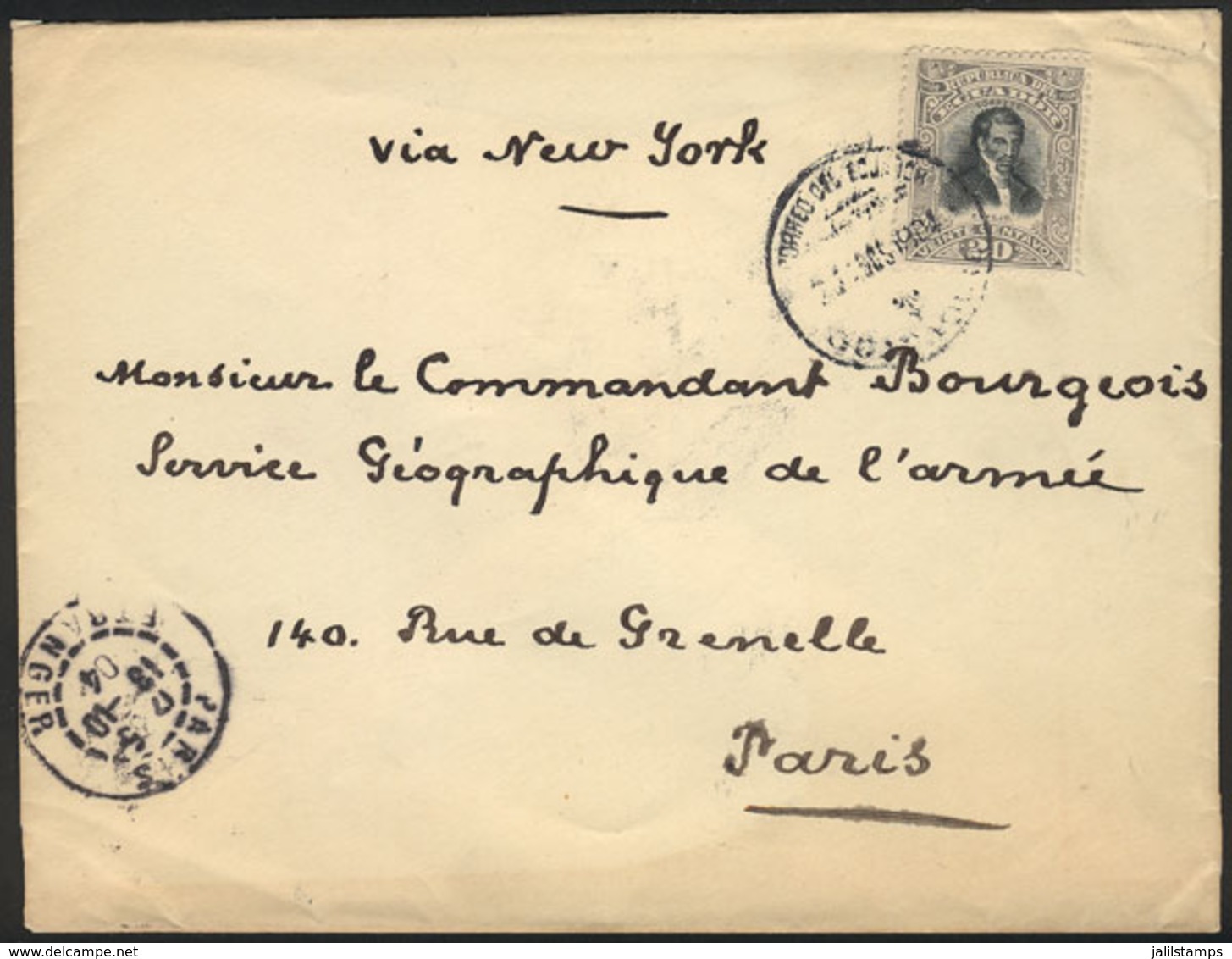 ECUADOR: Cover Sent From Guayaquil To Paris On 23/AU/1904, Franked With 20c. Of 1901 (Sc.149), Very Fine Quality! - Ecuador