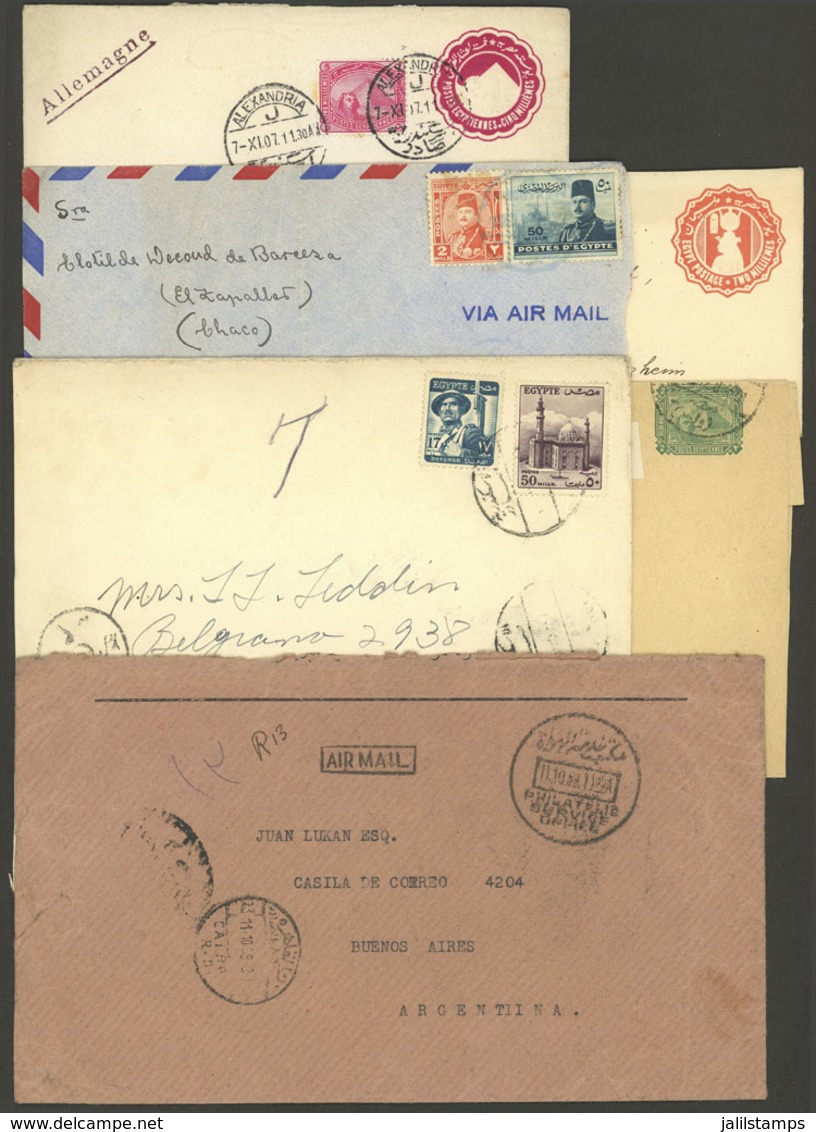 EGYPT: 6 Covers Or Postal Stationeries Sent To Argentina Or Germany In Varied Periods, Interesting! - Sonstige & Ohne Zuordnung