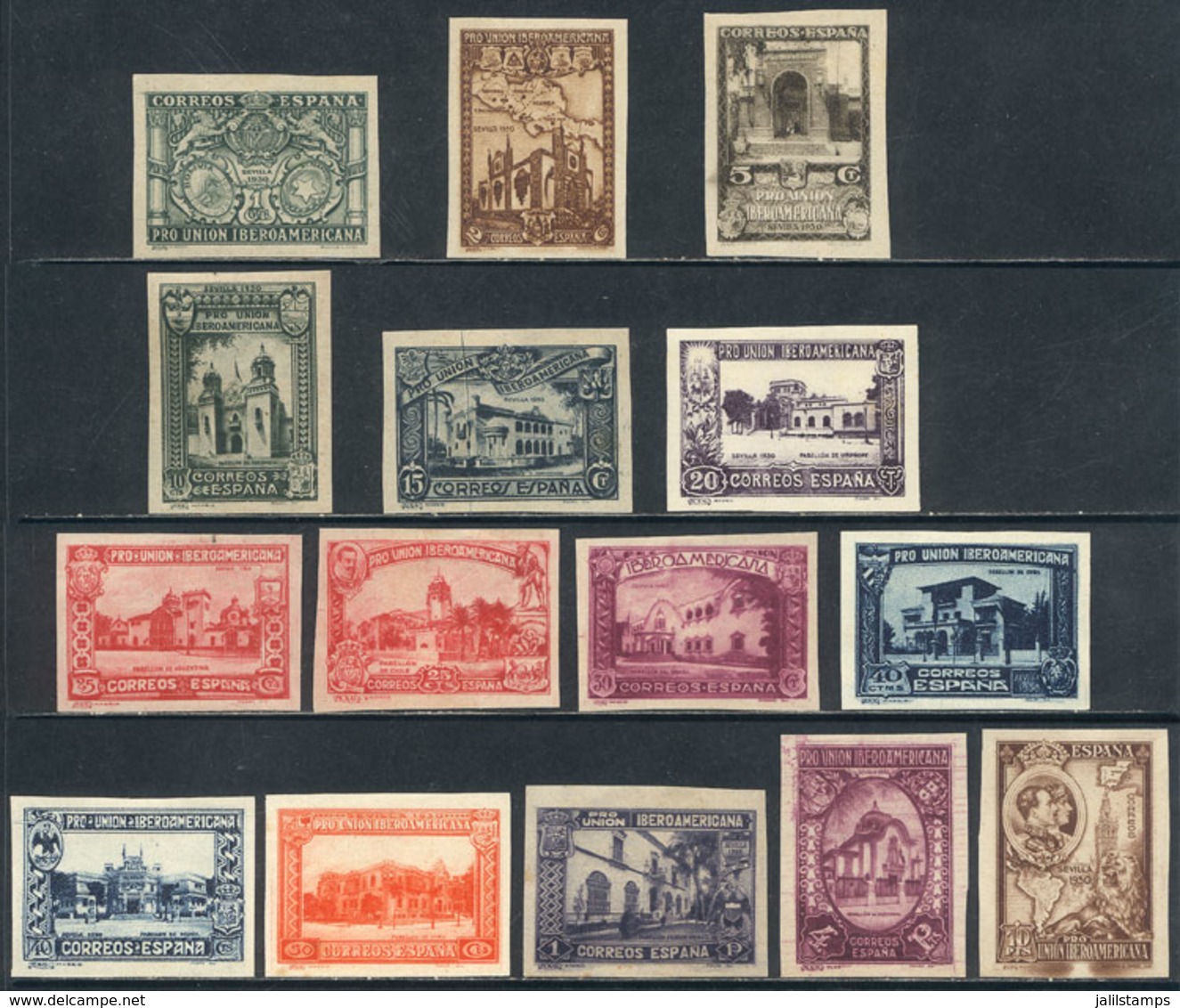 SPAIN: Sc.433/448, 1930 Iberoamerican Union, Compl. Set Of 15 IMPERFORATE Values, Most Without Gum (some With Original G - Other & Unclassified