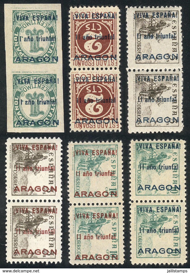SPAIN: ARAGÓN: 6 Pairs Of Overprinted Stamps, 2 Of Them With INVERTED Overprints, MNH, Excellent Quality! - Sonstige & Ohne Zuordnung