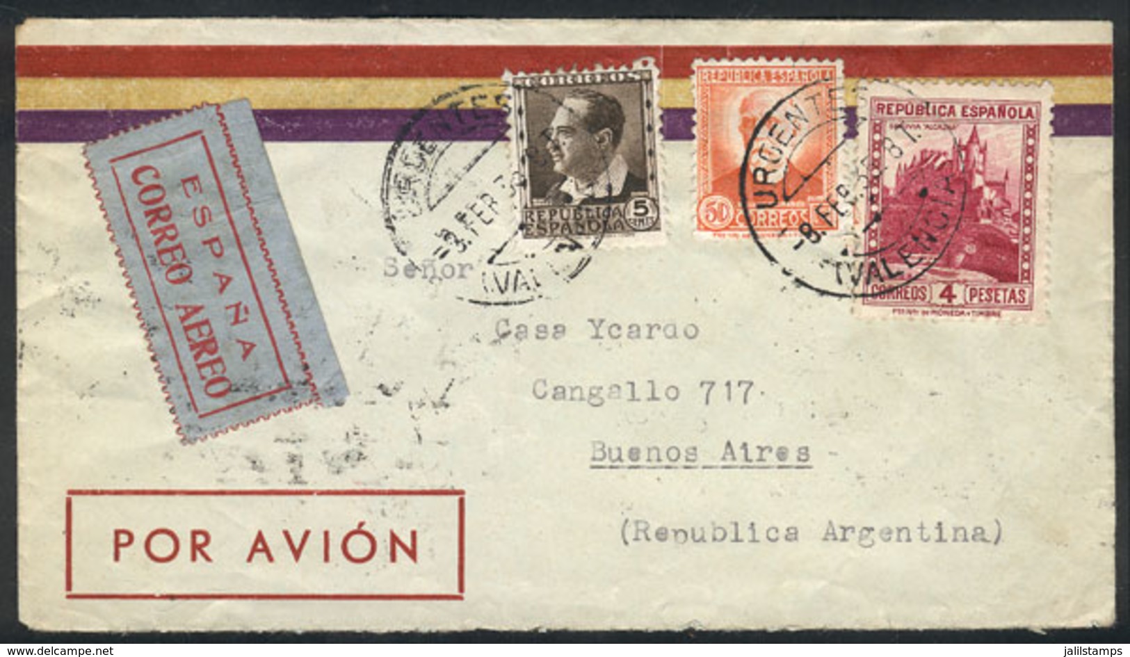 SPAIN: 8/FE/1935 Valencia - Argentina, Airmail Cover Franked With 4.55Ptas., On Back Several Transit And Arrival Marks,  - Other & Unclassified