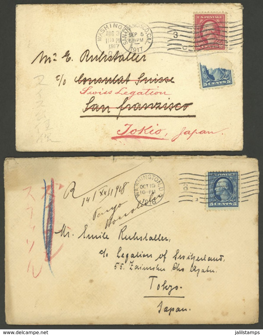UNITED STATES: 2 Covers, One Sent In 1917 From Washington To San Francisco And From There Forwarded To Tokyo, And The Ot - Postal History