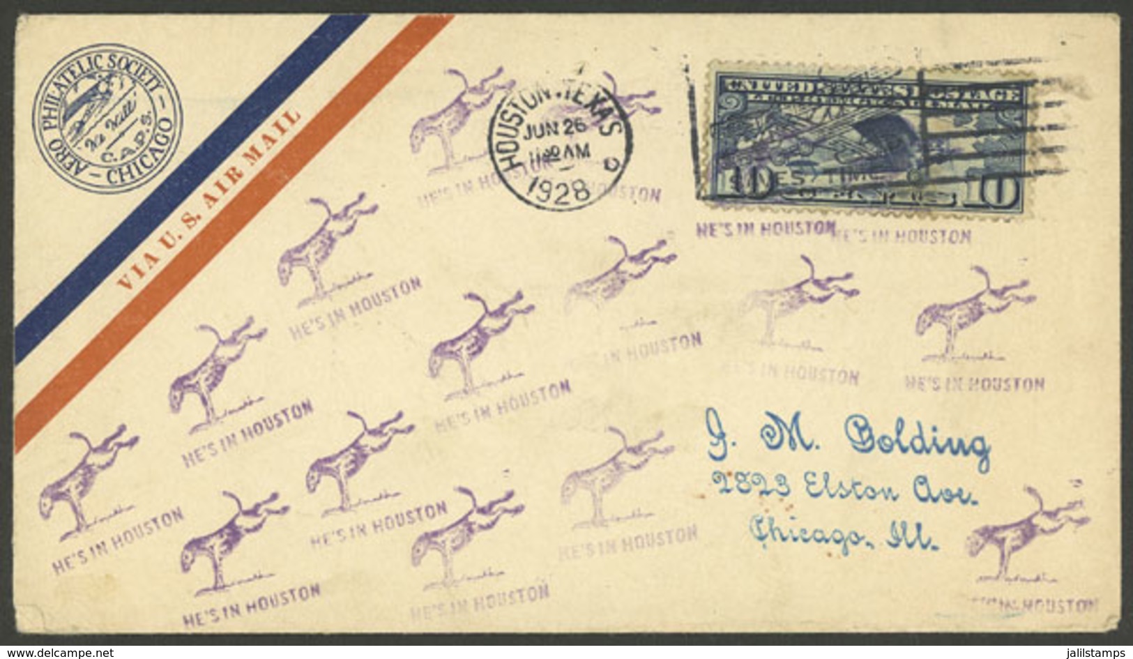 UNITED STATES: Airmail Cover Sent From Houston To Chicago On 26/JUN/1928, Interesting! - Postal History