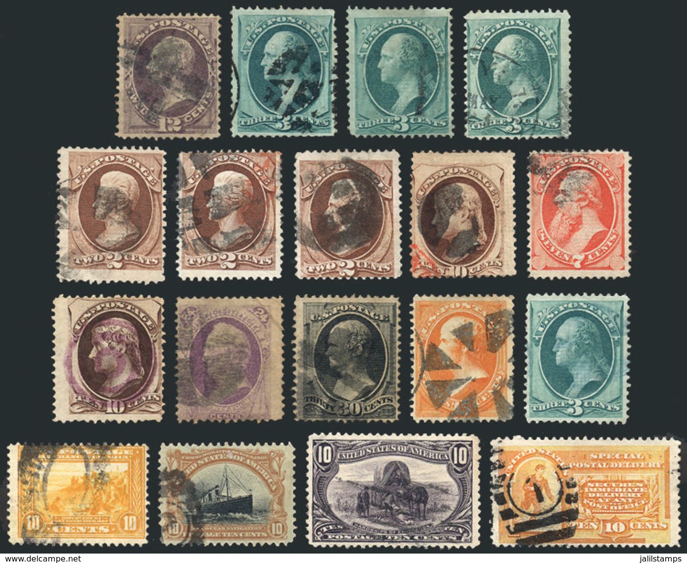 UNITED STATES: Very Attractive Lot Of Old Stamps, Used, Many Of High Value (for Example, Several Examples With Grill Sc. - Other & Unclassified