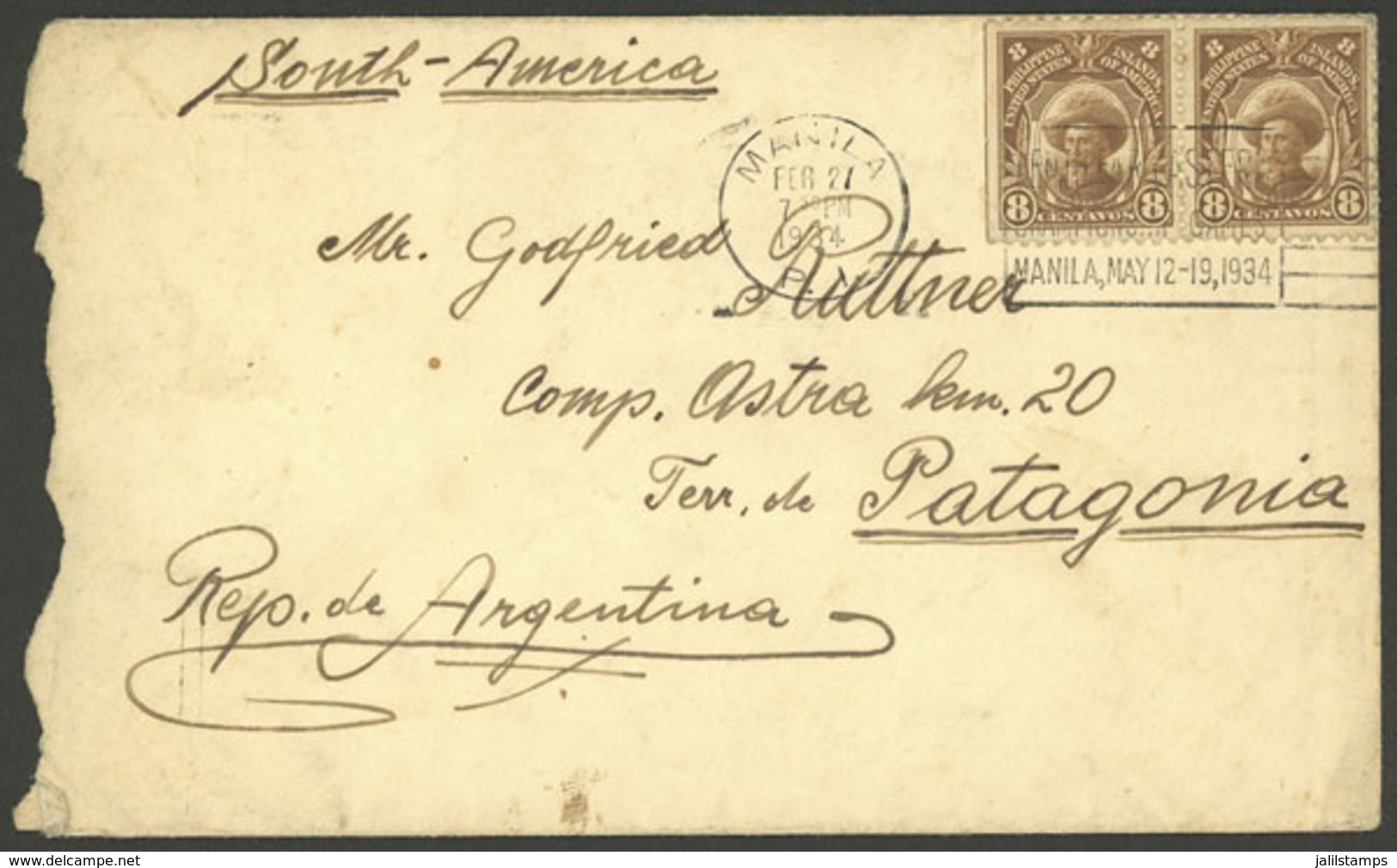 PHILIPPINES: Cover Sent To Argentina On 27/FE/1934, Rare Destination! - Philippines