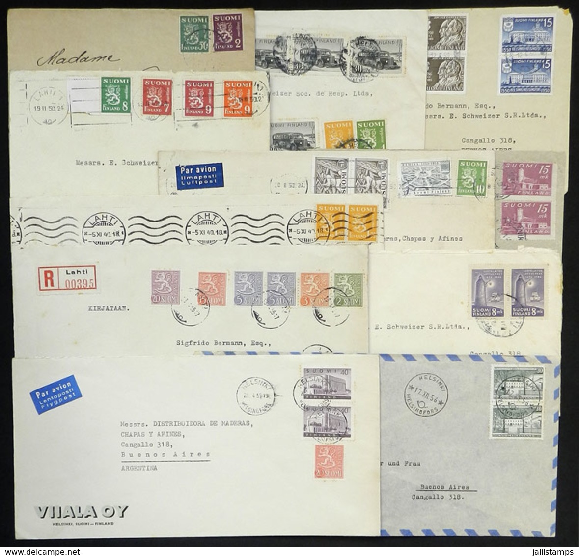 FINLAND: 11 Covers Sent To Argentine Between 1936 And 1958 With Attractive Frankings, VF General Quality! - Other & Unclassified