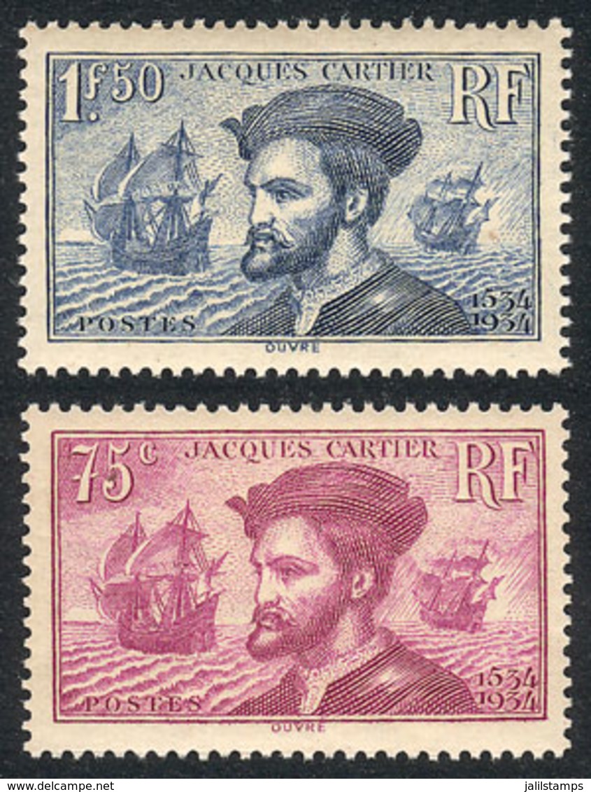 FRANCE: Yvert 296/7, 1934 Jacques Cartier, Ships, Complete Set Of 2 Unmounted Values, VF Quality, Catalog Value Euros 30 - Other & Unclassified