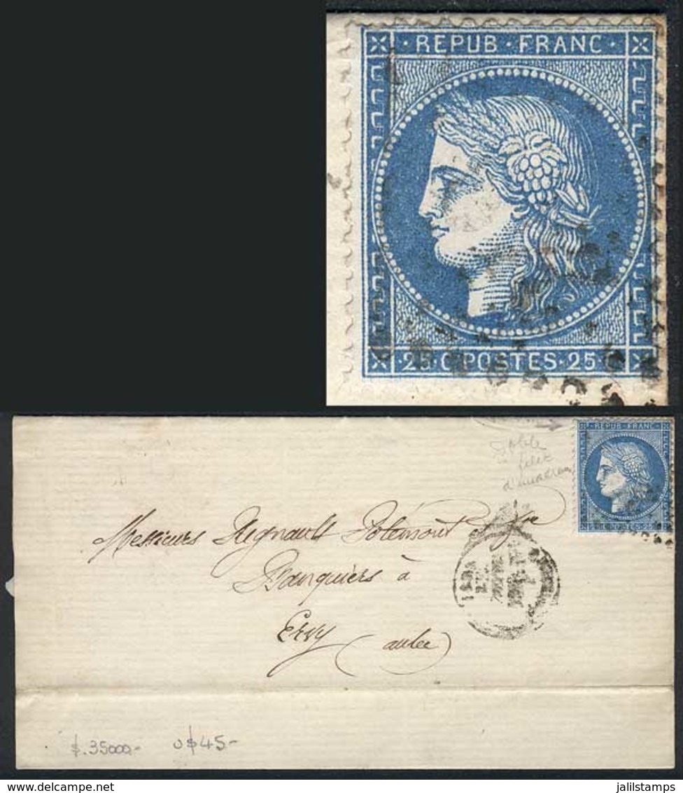 FRANCE: Folded Letter Sent On 9/NO/1872, Franked By Yv.60 With VARIETY: Double Frame Line At Top, VF! - Otros & Sin Clasificación