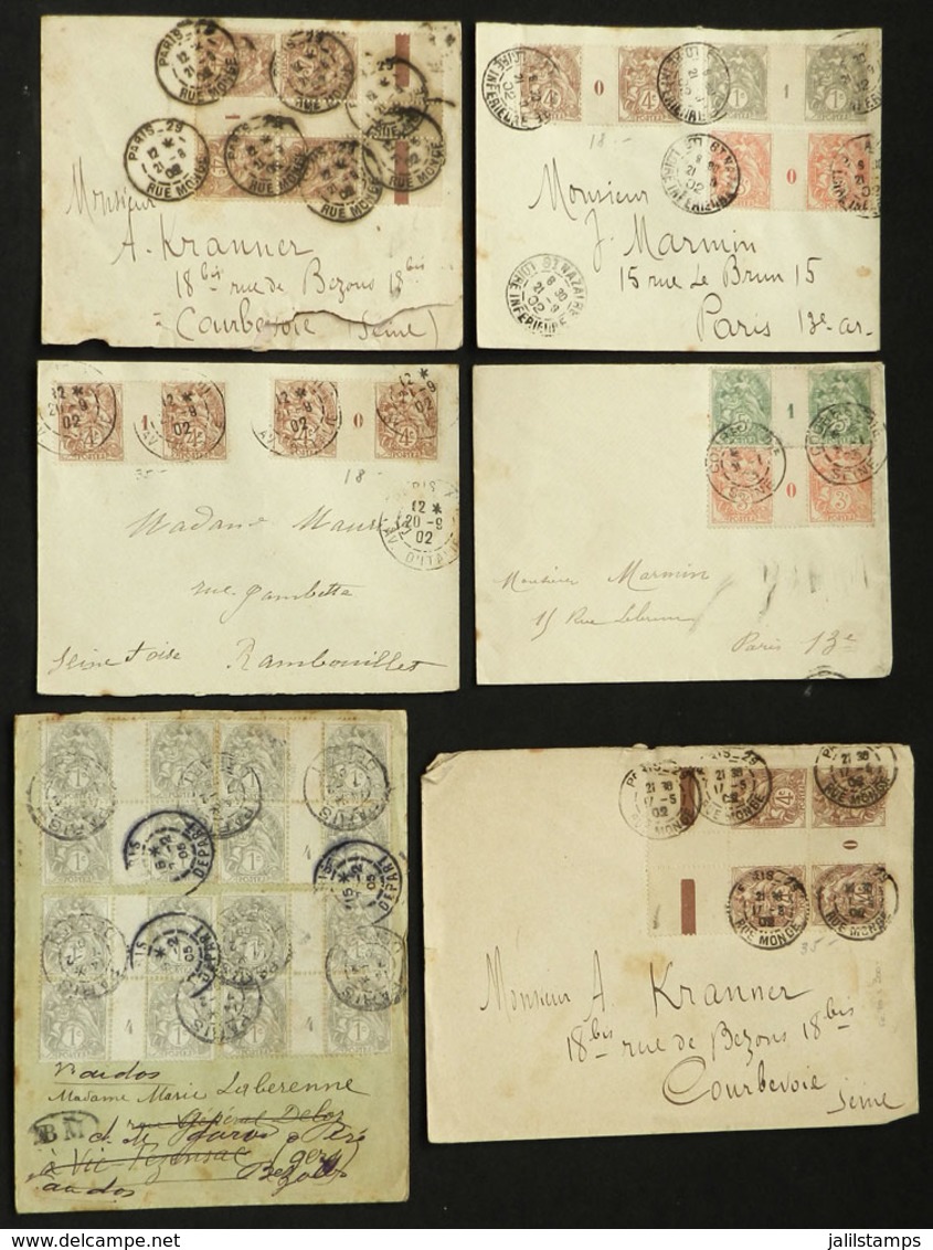 FRANCE: 20 Covers Used Between 1902 And 1905, All Franked With NUMBERED GUTTER Pairs (millésimes), Very Fine Quality, Un - Other & Unclassified