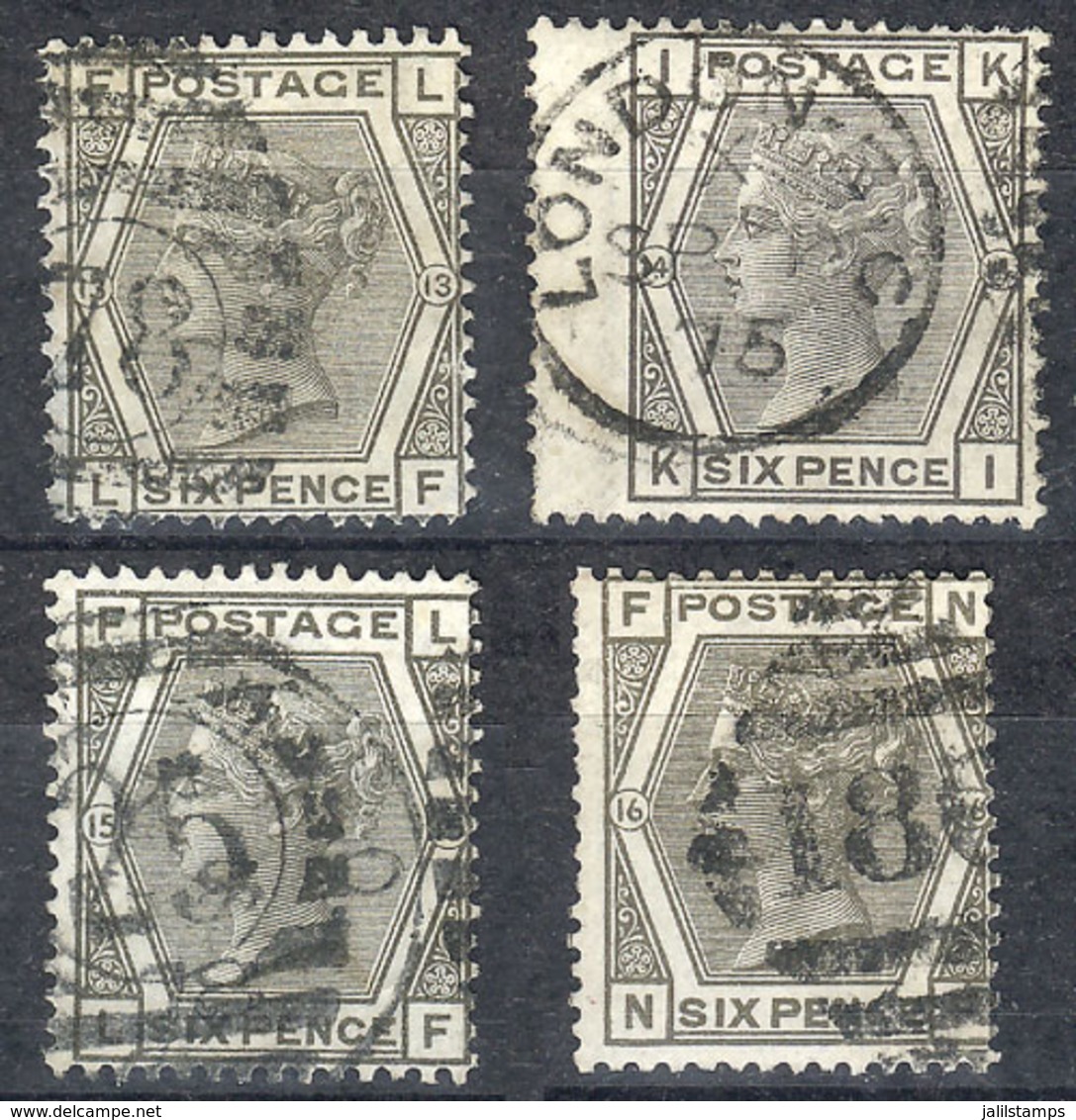 GREAT BRITAIN: Sc.62, 1873/80 6p. Gray, Plates 13 To 16, VF Quality, Catalog Value US$260. - Other & Unclassified