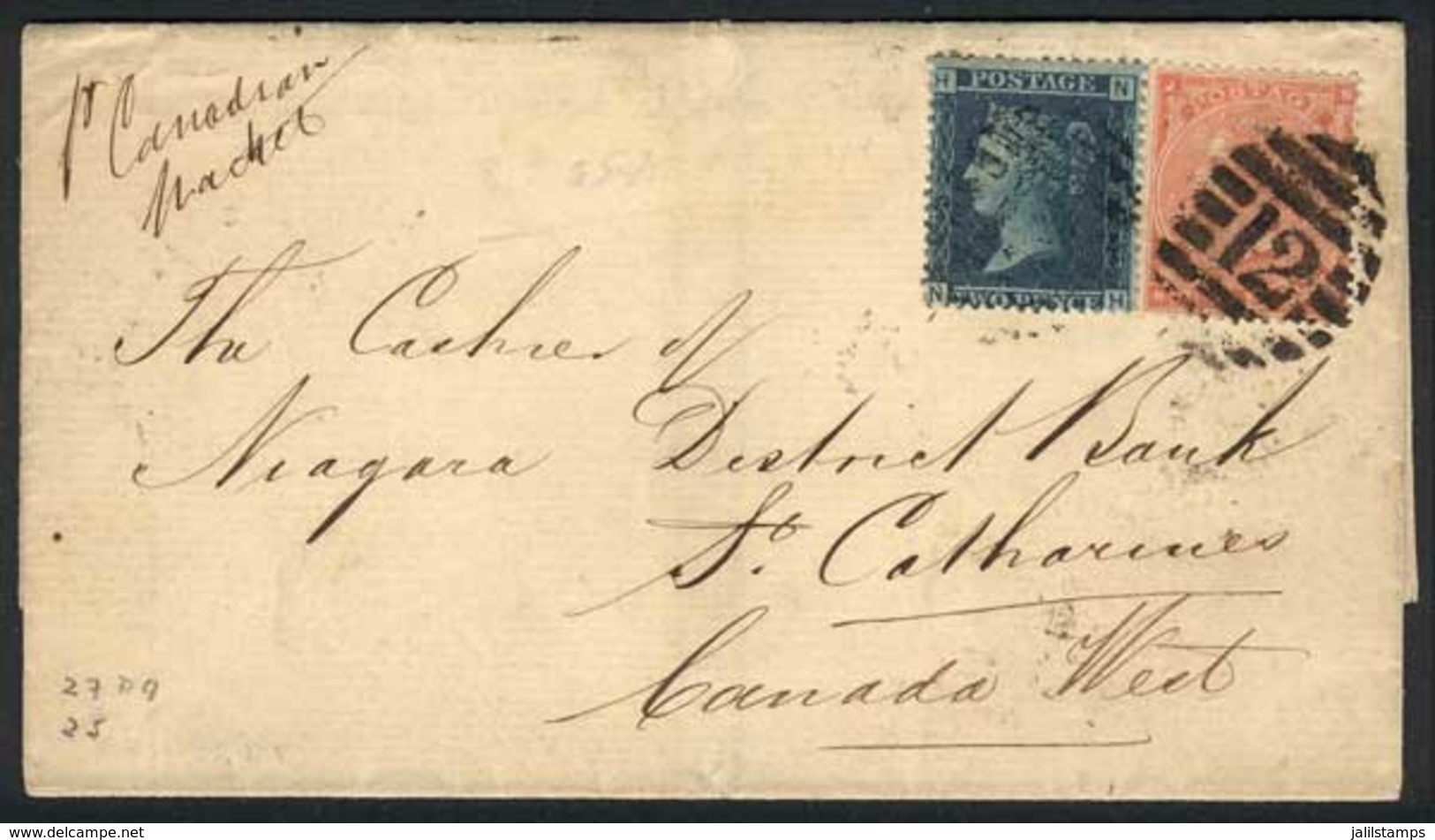 GREAT BRITAIN: Folded Cover Franked By Sc.29 (plate 9) + 34m Sent From Altrincham To St. Catharines (Canada West) On 4/J - Other & Unclassified