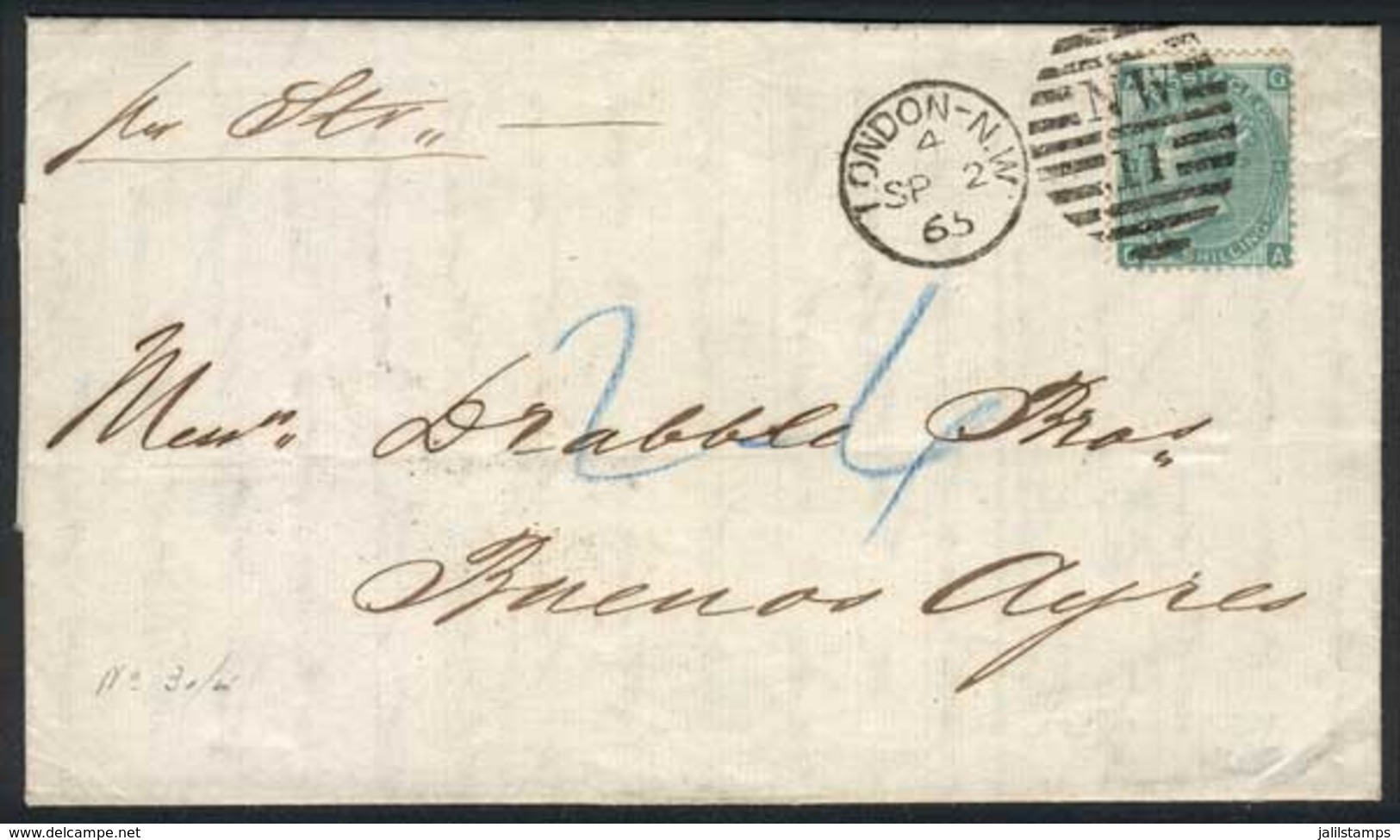 GREAT BRITAIN: 2/SE/1865 London - Buenos Aires (Argentina): Complete Folded Letter Franked By Yvert 31 (Sc.48) With Dupl - Other & Unclassified