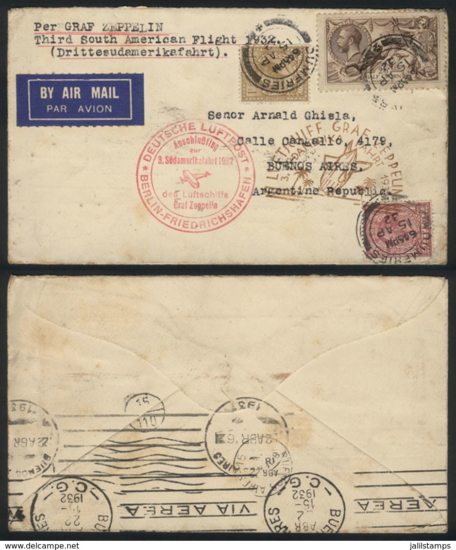 GREAT BRITAIN: Cover Sent By ZEPPELIN To Argentina On 15/AP/1932, With Special Handstamps Of The Flight And Arrival Back - Andere & Zonder Classificatie