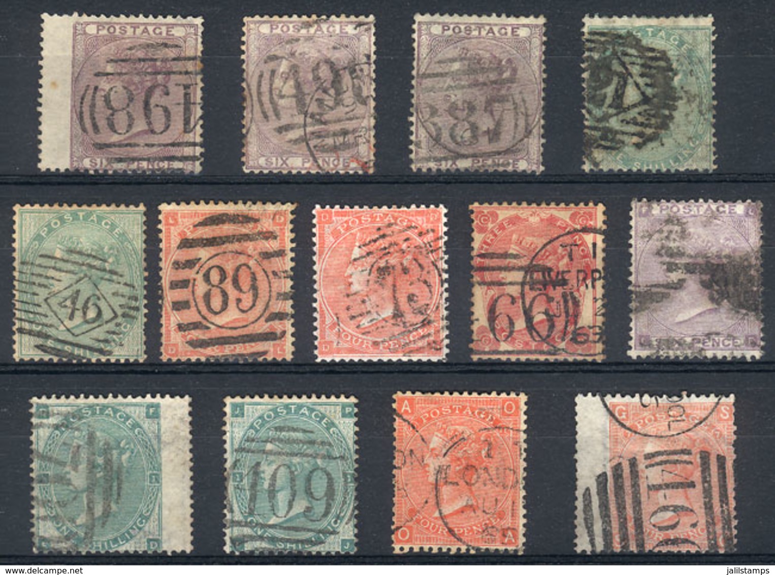 GREAT BRITAIN: Stockcard With 13 Old Used Stamps (printed Between Circa 1856 And 1865), General Quality Is Fine To VF, S - Other & Unclassified