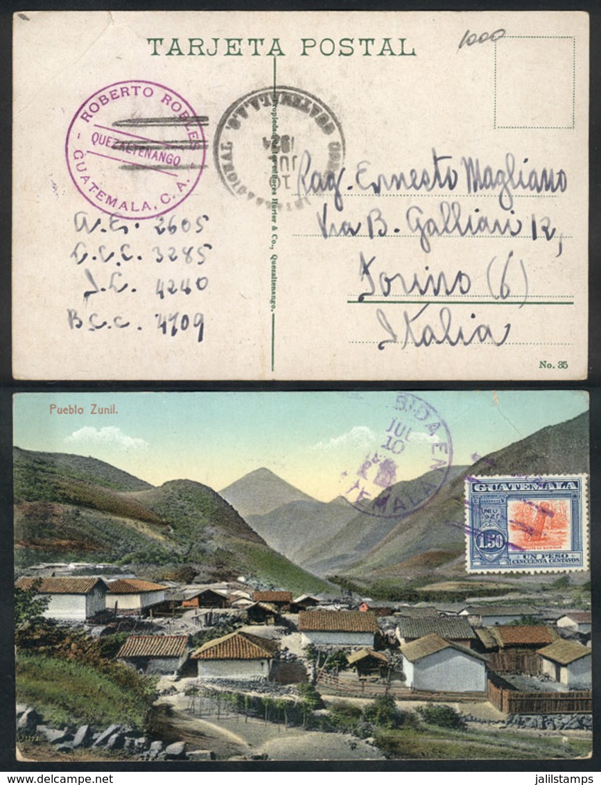 GUATEMALA: Postcard With View Of PUEBLO ZONI, With Postage Of 1.50P. Sent From Quezaltenango To Italy, VF Quality! - Guatemala