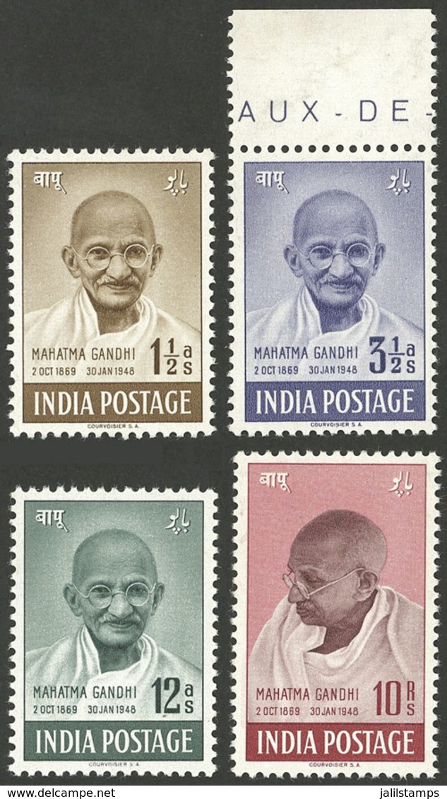 INDIA: Sc.203/206, 1948 Mahatma Gandhi, Cmpl. Set Of 4 Mint Values, The Gum Is Partially Altered, Very Good Front, Good  - Other & Unclassified