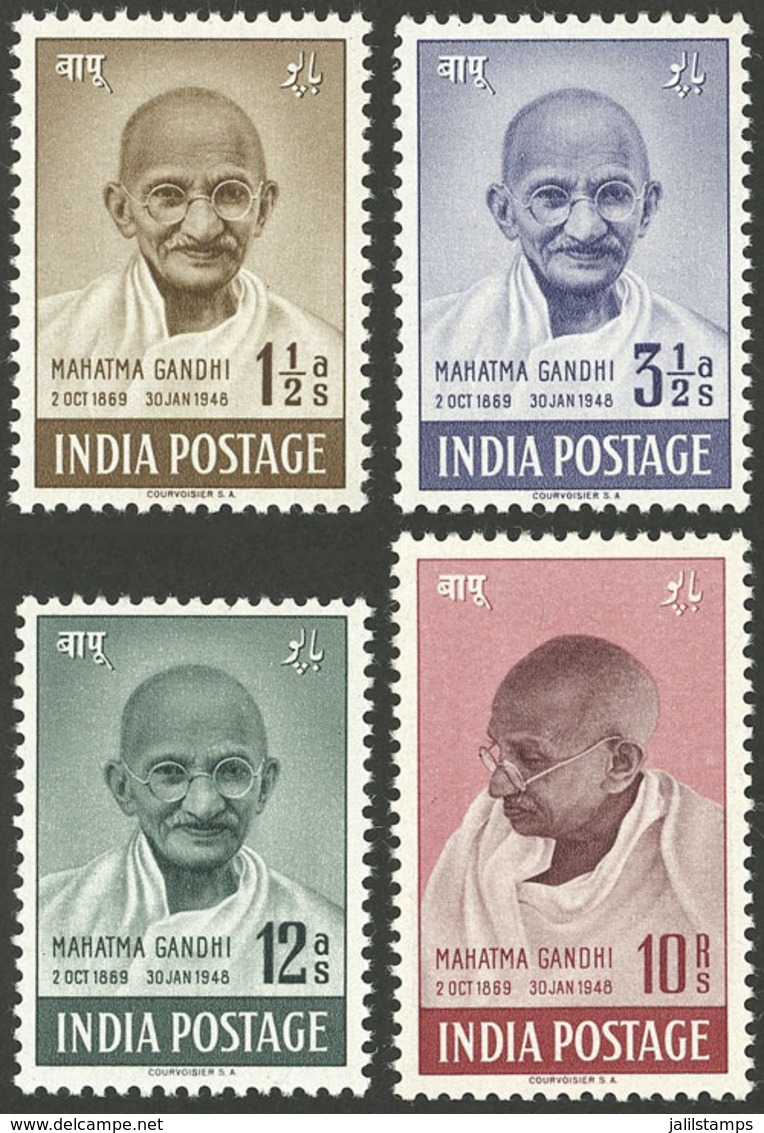 INDIA: Sc.203/206, 1948 Mahatma Gandhi, Cmpl. Set Of 4 Values, Mint Lightly Hinged, VF Quality! - Other & Unclassified