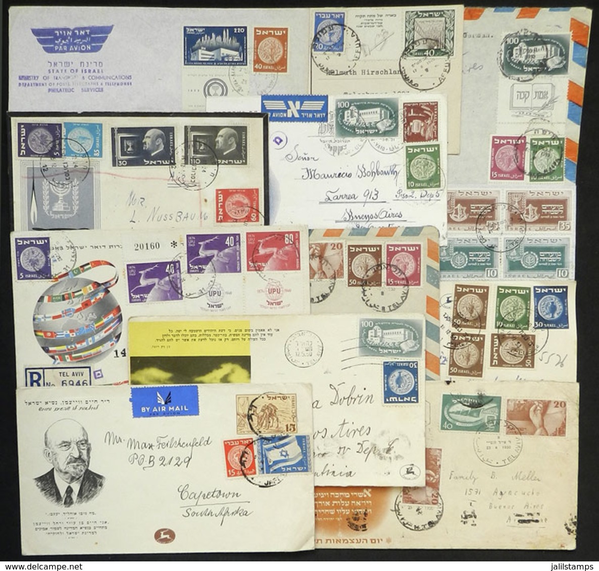 ISRAEL: 12 Covers Or Cards Sent To Argentina Between 1949 And 1953 With Interesting Frankings, Almost All Of Fine To Ver - Other & Unclassified