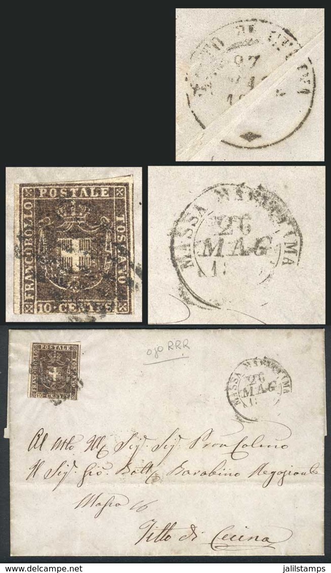 ITALY: Sc.19, 10c. Brown, Franking A Complete Folded Letter Used On 26/MAY/1860, Nice Cancels, VF Quality! - Toscana