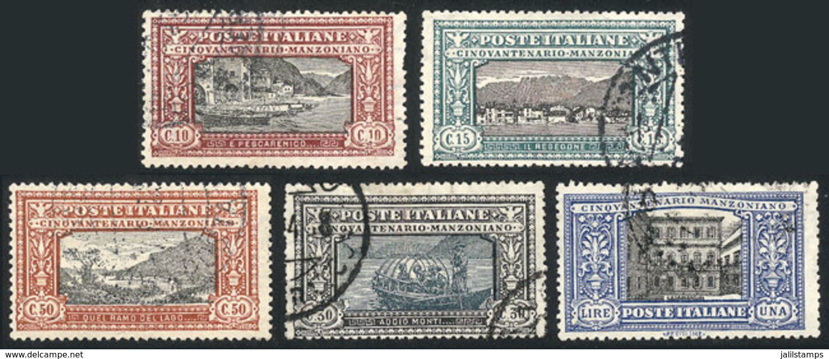 ITALY: Sc.165/169, 1923 Manzoni, The First 5 Values Of The Set Of 6, Used, Excellent Quality, Catalog Value US$1,420. - Sin Clasificación