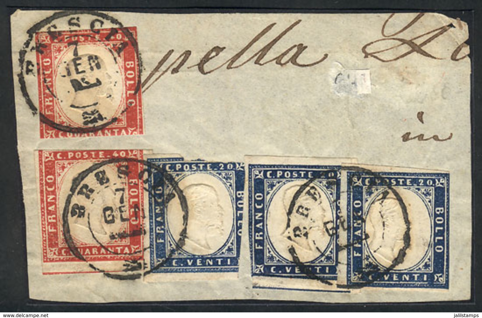 ITALY: Fragment Of A Folded Cover Posted In Brescia, Franked By Sc.12 X3 + Sc.13 X2 Of Sardinia, Total Postage 1L. 40c., - Unclassified