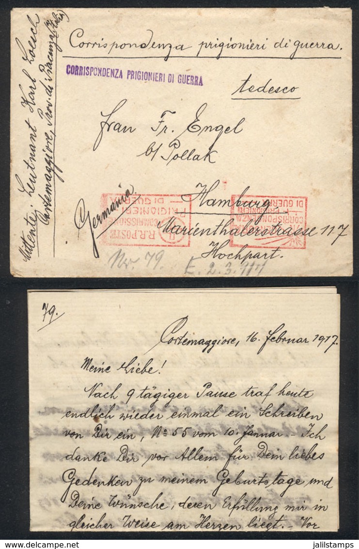 ITALY: Cover (with Original Letter) Sent By A German Prisoner Of War From Cortemaggiore To Hamburg On 16/FE/1917, VF Qua - Unclassified