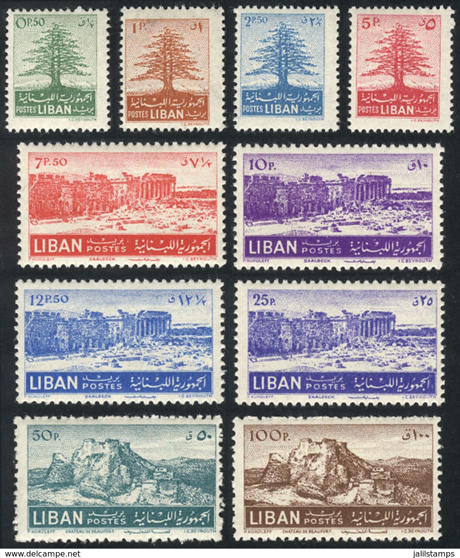 LEBANON: Yvert 78/87, 1952 Cedar & Historic Ruins, Cmpl. Set Of 10 Values, MNH, Excellent Quality! - Lebanon