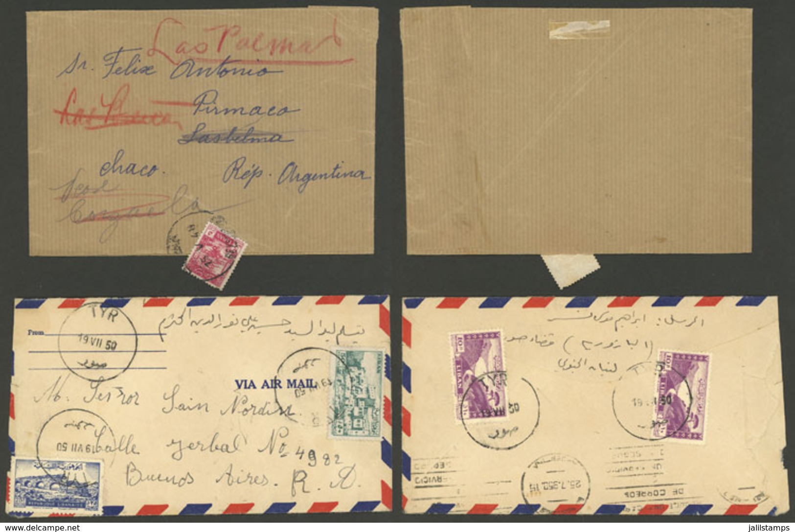 LEBANON: Wrapper For Printed Matter And Airmail Cover Sent To Argentina In 1948 And 1950, Interesting! - Lebanon