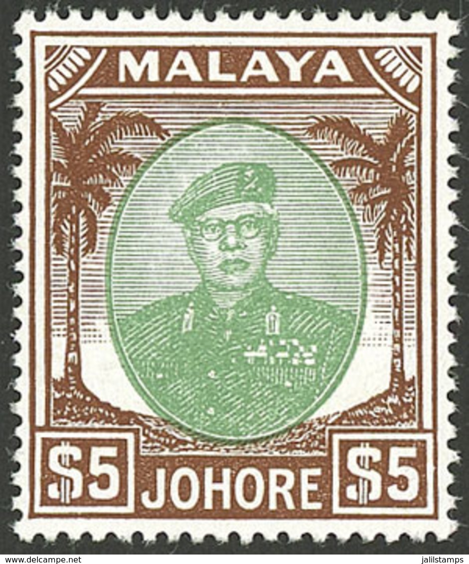 MALAYA - JOHORE: Sc.150, 1949/55 $5, High Value Of The Set, MNH, Excellent Quality! - Johore