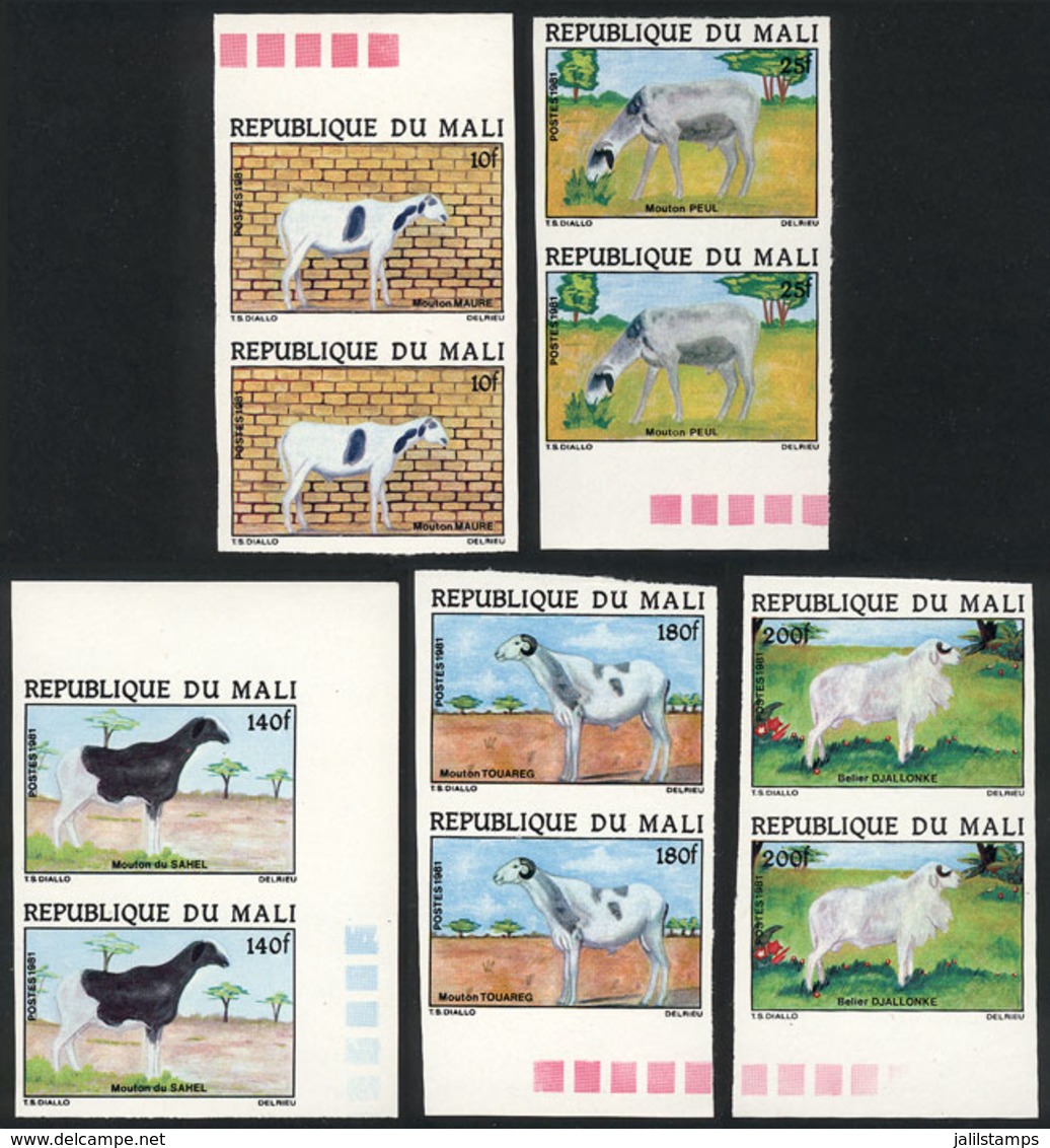MALI: Yvert 432/436, 1981 Rams, Complete Set Of 5 Values In IMPERFORATE PAIRS, MNH, VF Quality! - Mali (1959-...)