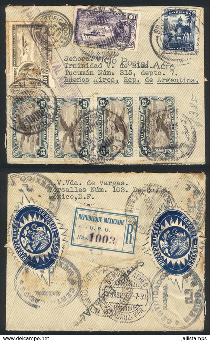 MEXICO: Registered Air Mail Cover Sent To Argentina On 8/AP/1931, With Interesting Postage, 2 Official Seals And A Numbe - Mexique