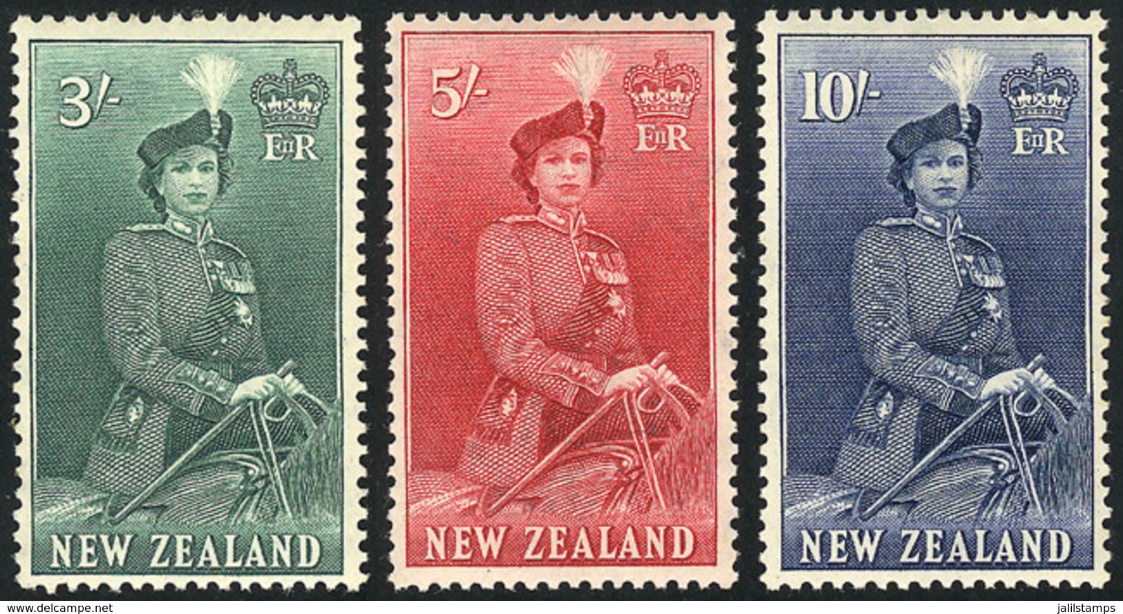 NEW ZEALAND: Yvert 338/340, 1954/7 Elizabeth II, The 3 High Values Of The Set, Mint Lightly Hinged, VF Quality, Catalog  - Autres & Non Classés