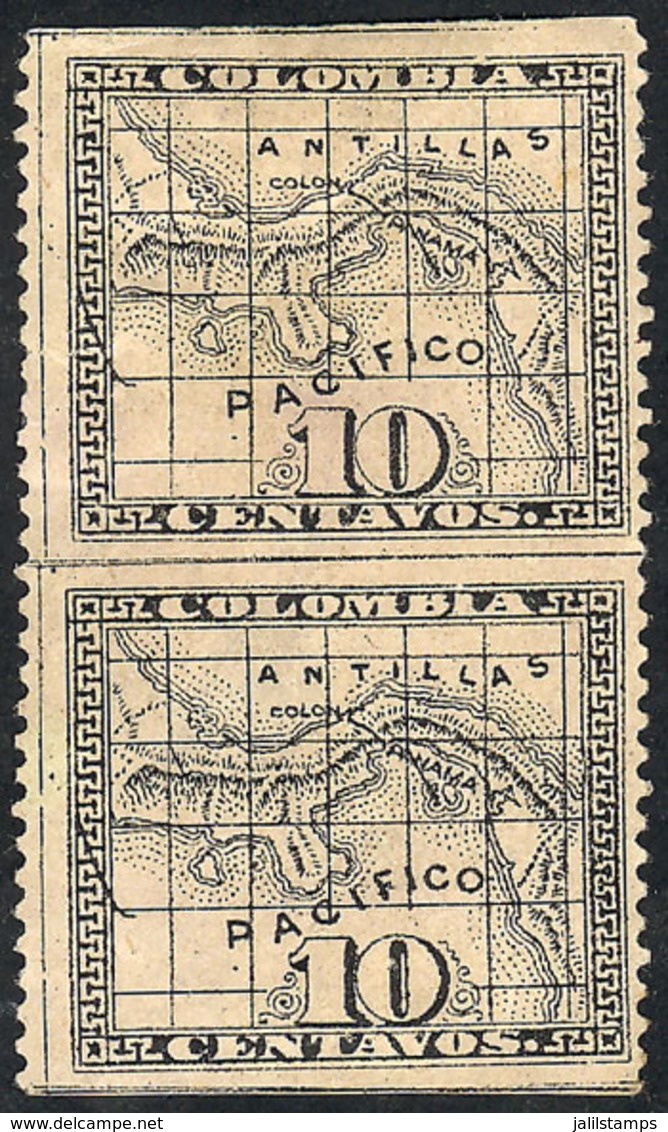 PANAMA: Sc.11a, 1887/88 10c. Black On Yellowish Paper, Pair IMPERFORATE HORIZONTALLY, Thin On Back, Very Good Front! - Panama