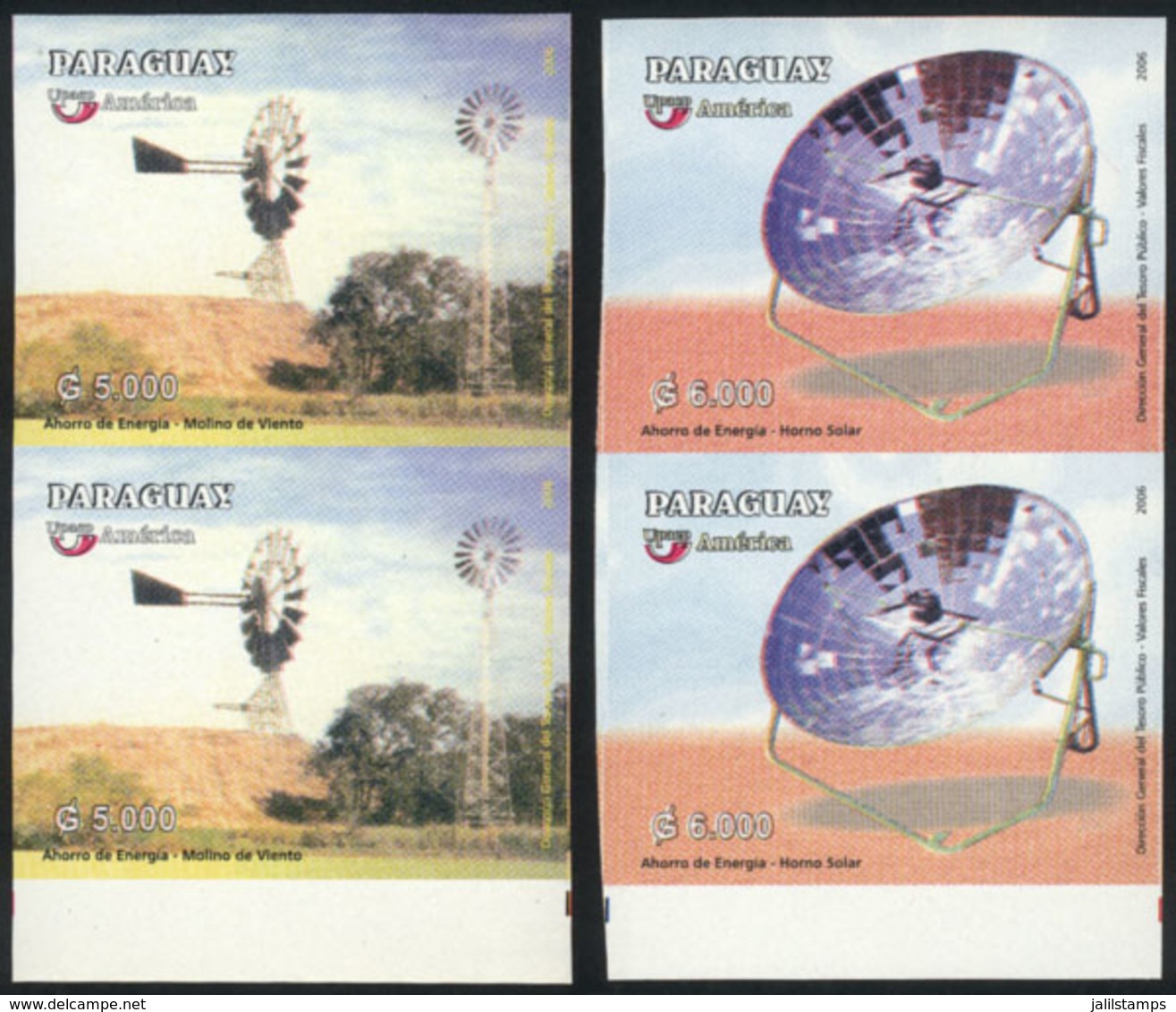 PARAGUAY: Sc.2813/4, 2006 Energy Saving (windmills And Solar Power Collector), Rare IMPERFORATE PAIRS, Excellent Quality - Paraguay