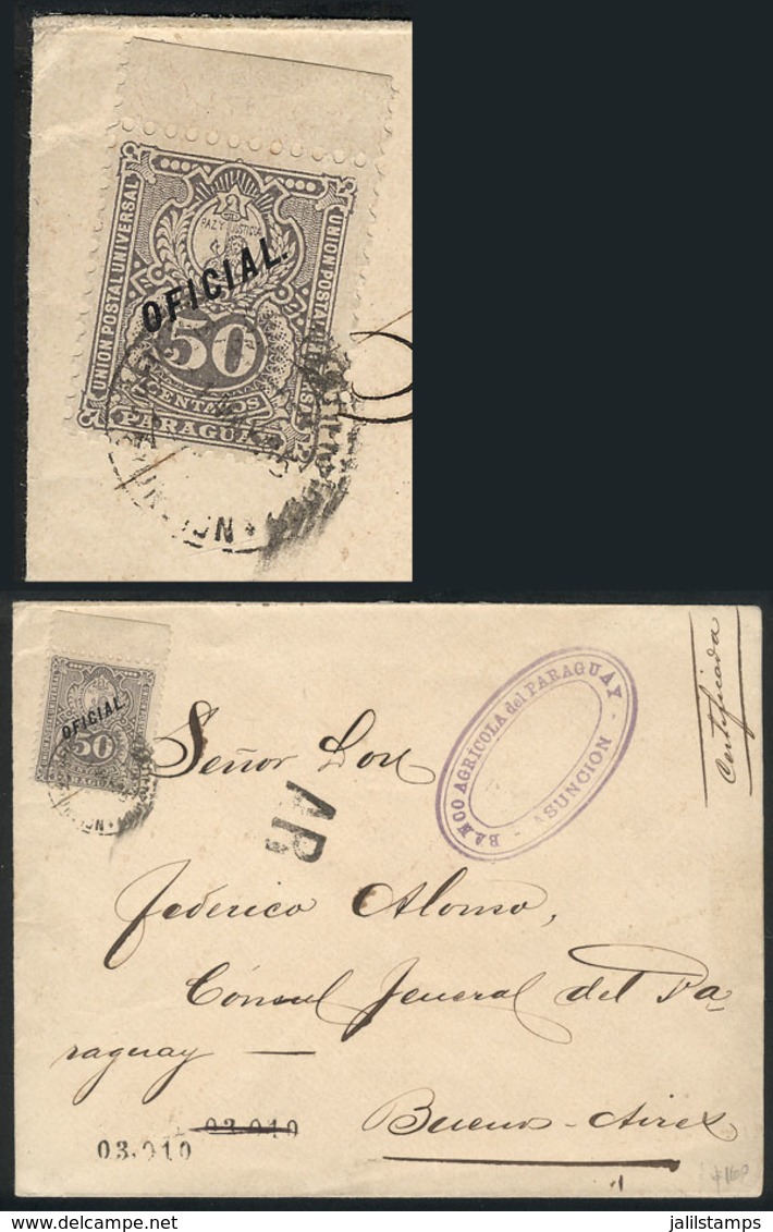 PARAGUAY: Sc.O40, 1892 50c. Gray, Franking A Registered Cover With AR Sent From Asunción To Buenos Aires In 1895, Excell - Paraguay