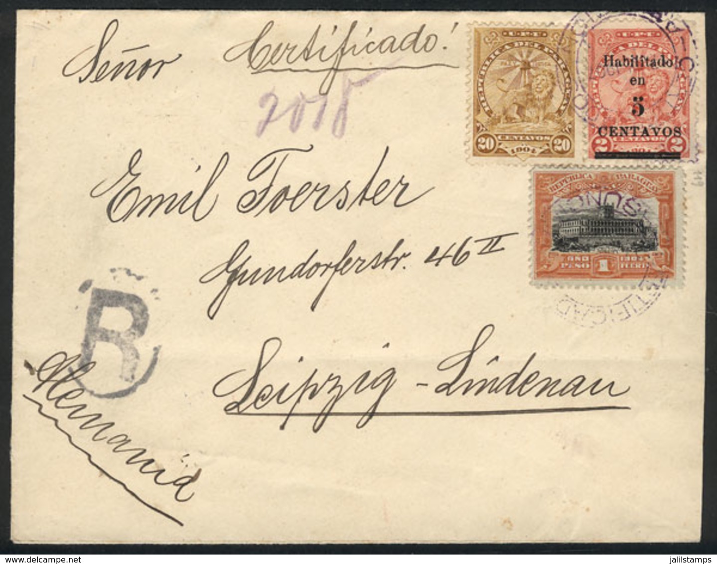 PARAGUAY: 17/JUL/1907 Asunción - Germany: Registered Cover Franked With 1.25P. Combining Stamps From 3 Different Issues, - Paraguay