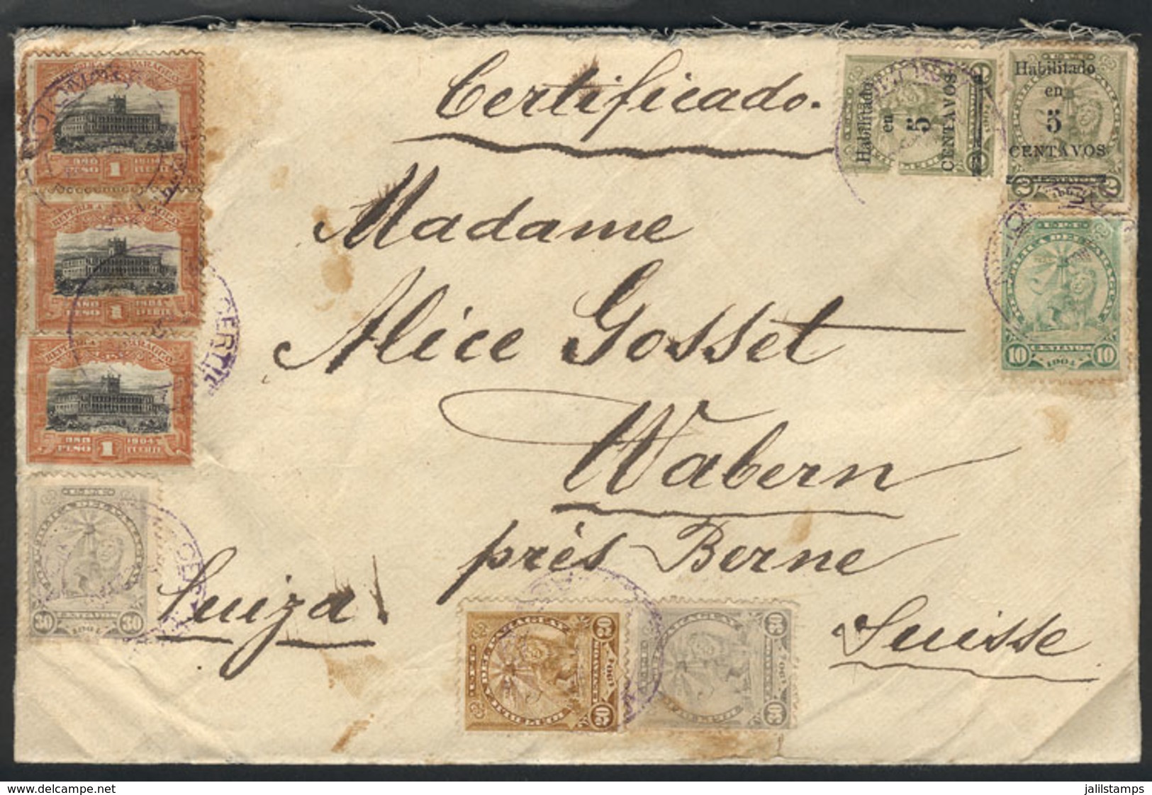 PARAGUAY: 17/AU/1907 Asunción - Wabern (Switzerland): Registered Cover With Advice Of Receipt, Franked With 4P. (interes - Paraguay