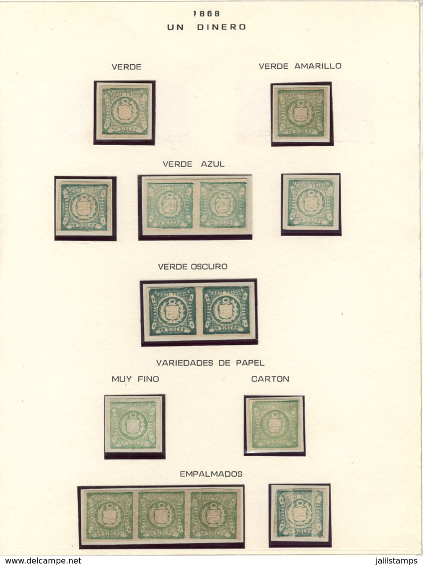 PERU: Sc.14, 1868/72 1D. Green, Album Page (ex-Bustamante) With Specialized Development That Includes The Different Shad - Peru