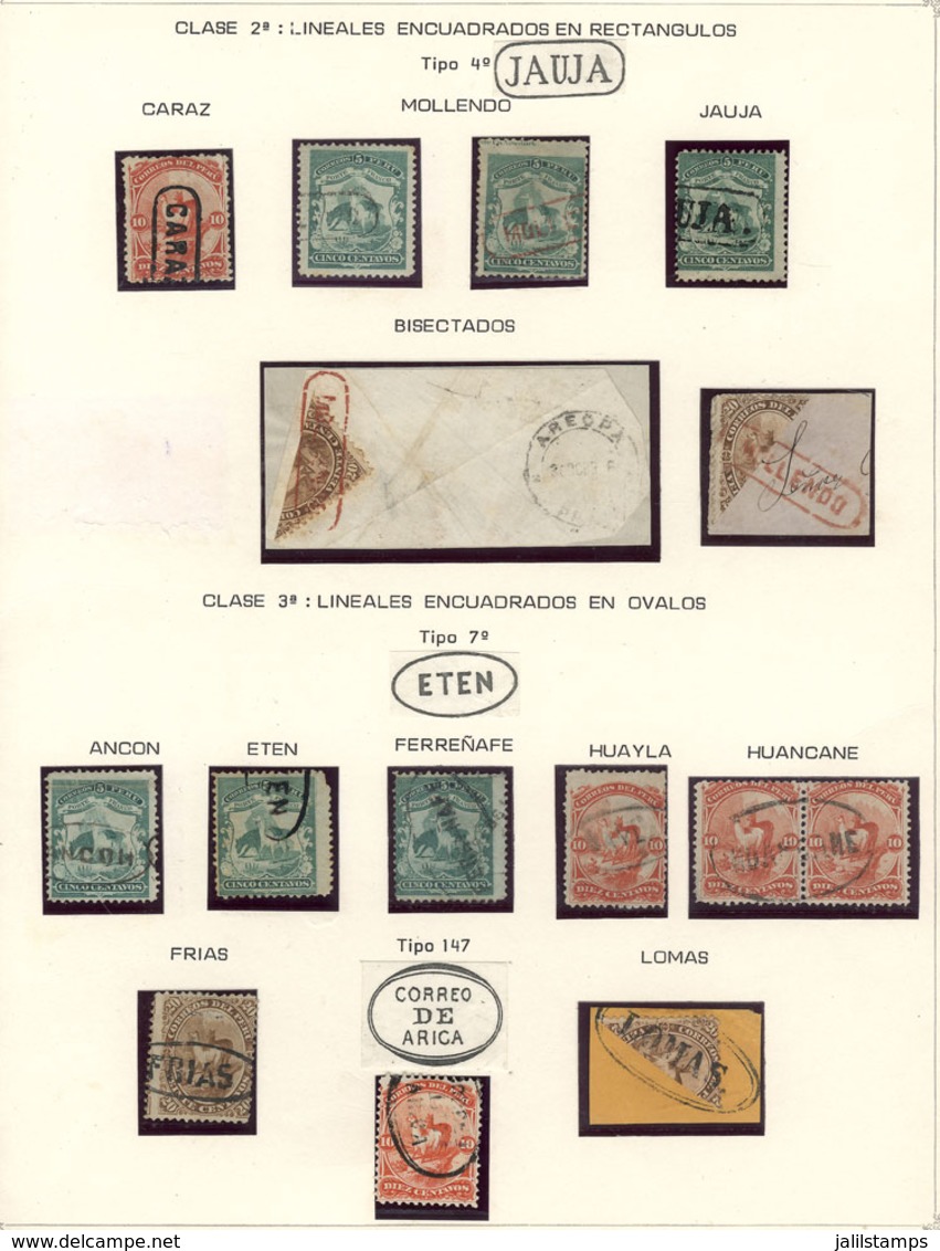 PERU: Sc.16/18, 1866/7 Llamas, Page Of An Old Collection (ex-Bustamante) With An Excellent Selection Of Rare Cancels: Ca - Peru