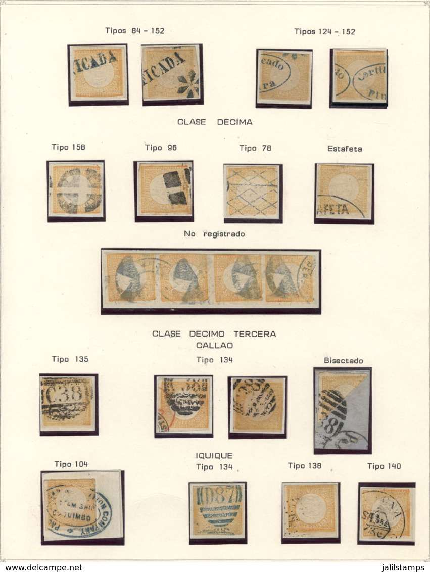 PERU: Sc.15, 1872 1P. Orange, Album Page Of An Old Collection (ex-Bustamante) With Development Of Cancels, Some Very Rar - Peru