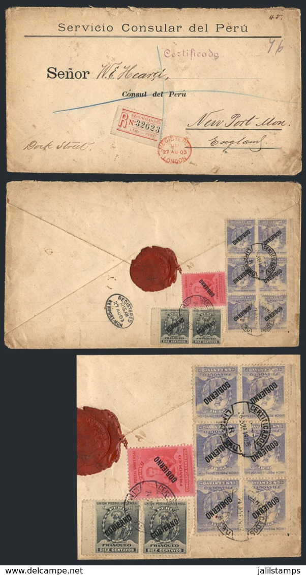 PERU: Cover Of The Consular Service Of Peru Sent By Registered Mail From Lima To England On 24/JUL/1903, Franked On Reve - Peru