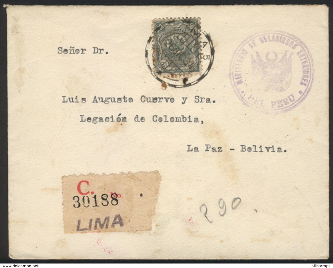 PERU: Registered Cover Franked By Sc.O30, From Lima To Bolivia On 26/DE/1934, VF Quality! - Peru