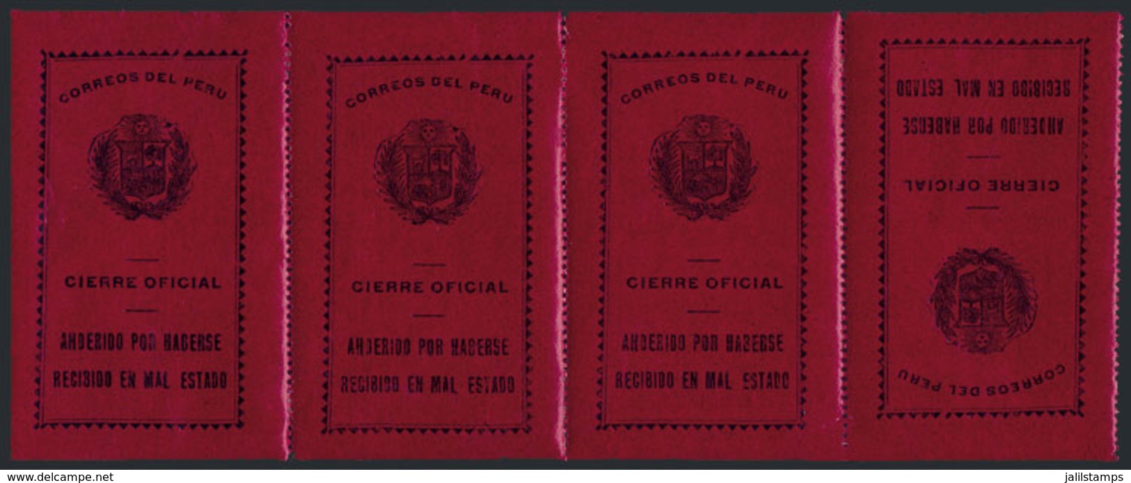 PERU: Official Seal Of Year 1924, Coat Of Arms With Laurel Branches, Sun With Face, Double Frame (the Outer Frame Formed - Perú