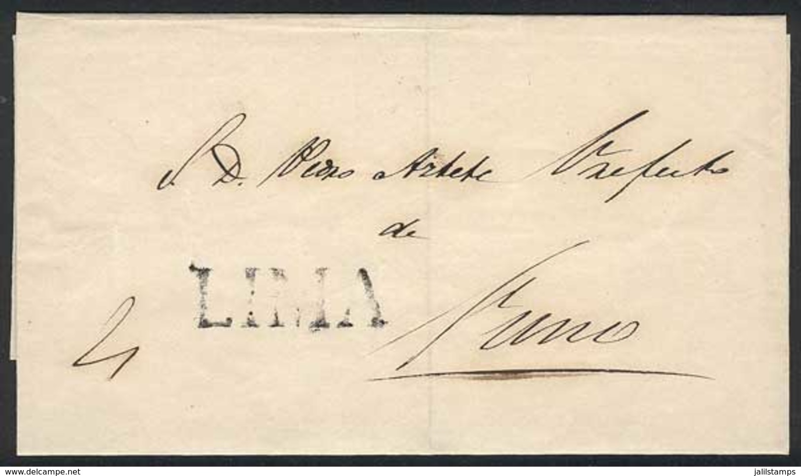 PERU: Folded Cover Sent To Puno, With LIMA Marking In Black, Excellent Quality! - Peru