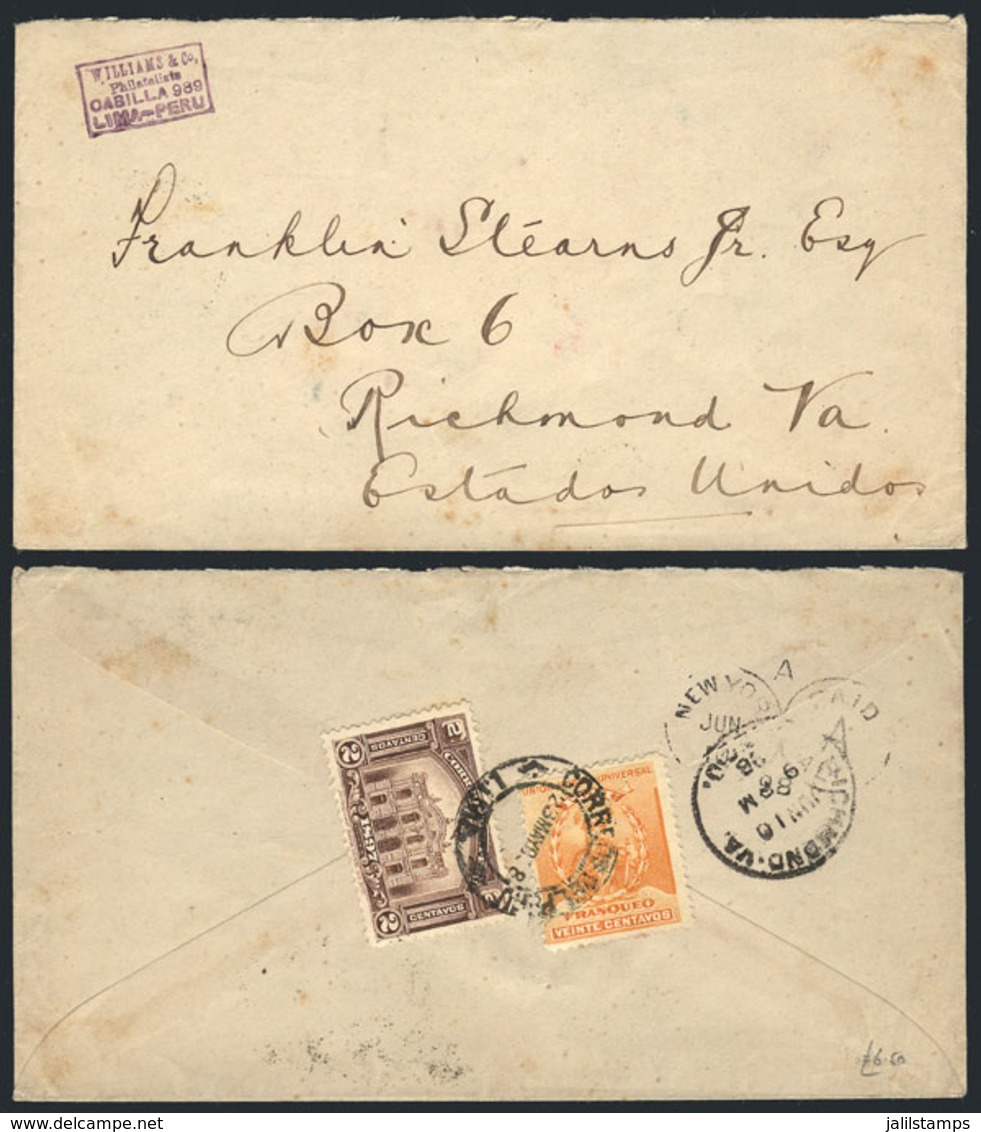 PERU: Cover Sent From Lima To USA On 23/MAY/1898, Franked On Reverse With 22c. (Sc.150 + 155), VF Quality! - Peru