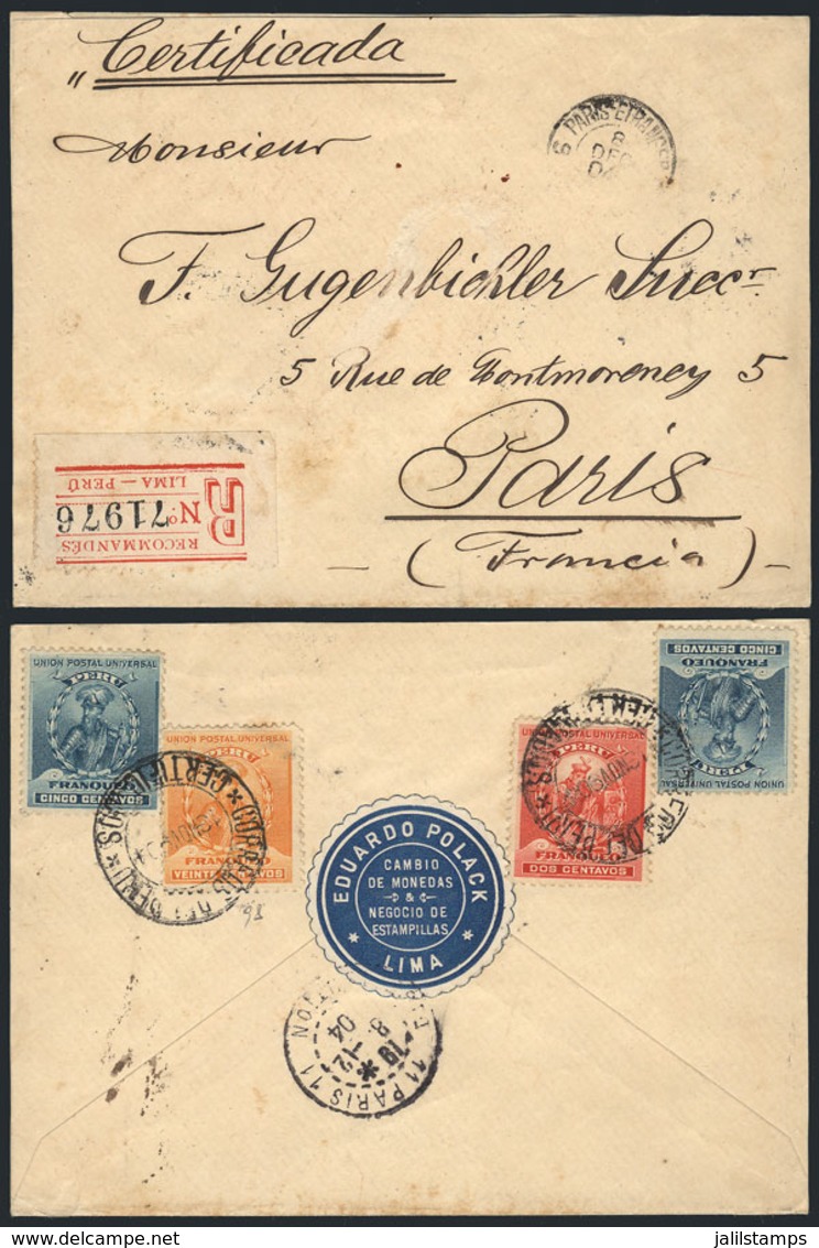 PERU: Registered Cover (opened On 3 Sides For Display) Sent From Lima To Paris On 13/NO/1904, Franked With 32c. On Rever - Peru